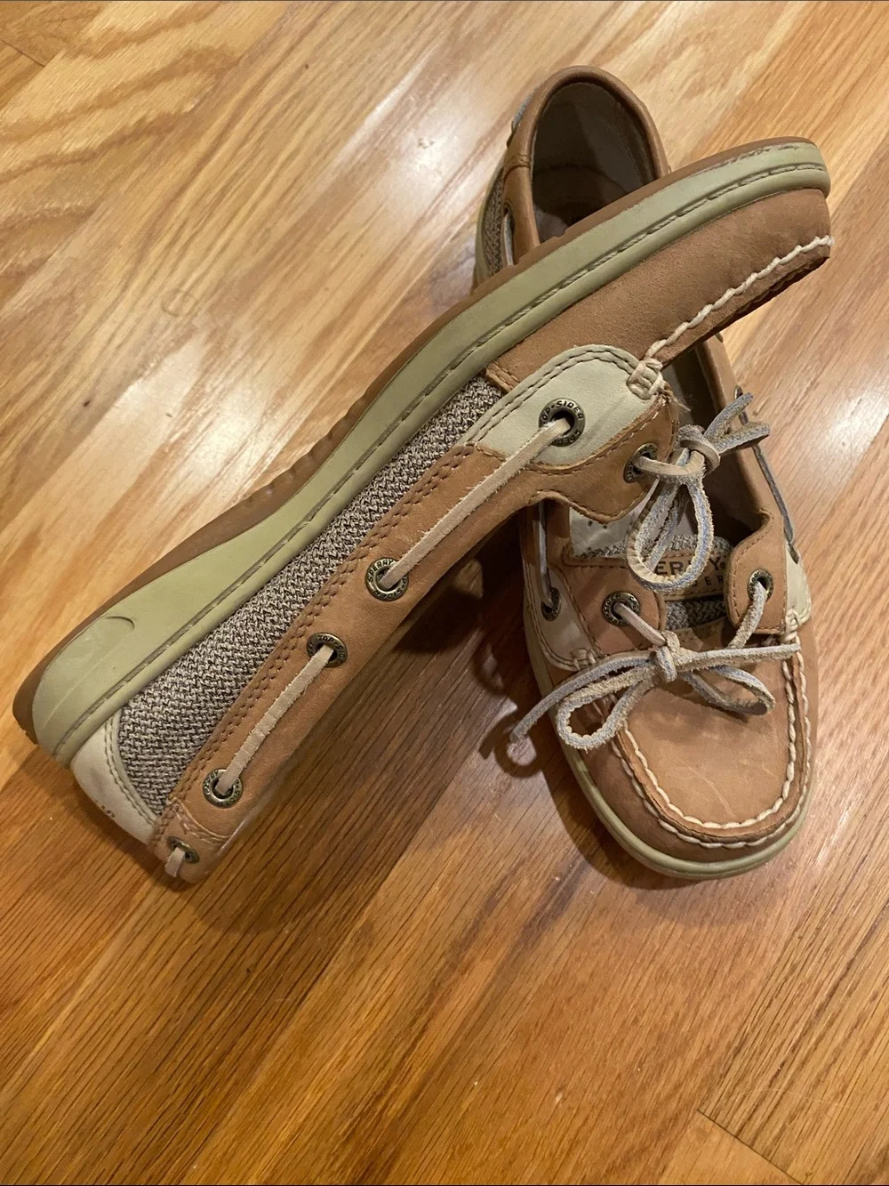 Sperry Women's Tan & Cream Leather Boat Loafers shoes size 7